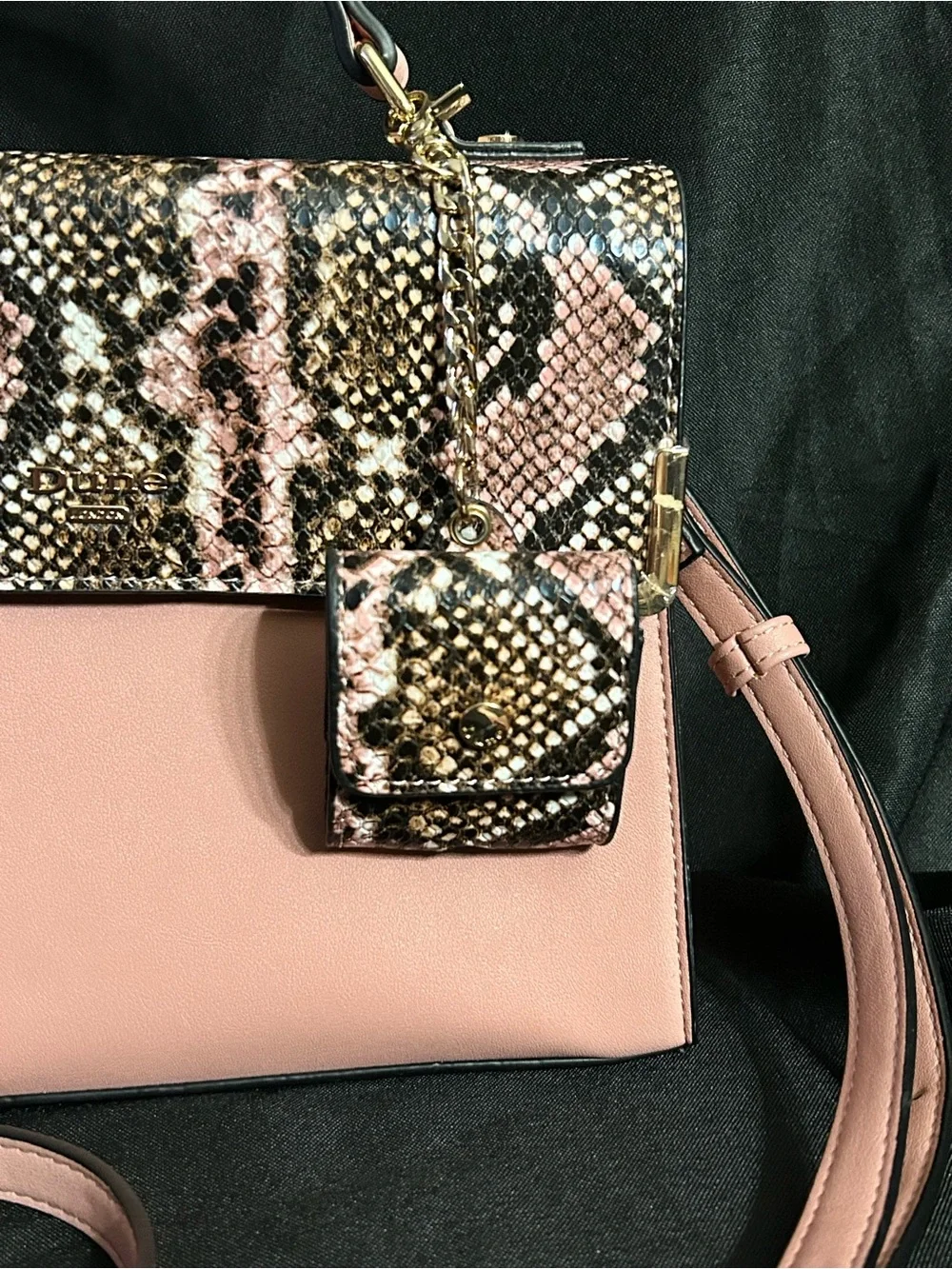 Dune London Pink Snake-Print Top Handle Crossbody Bag Sanitizer Holder NWOT